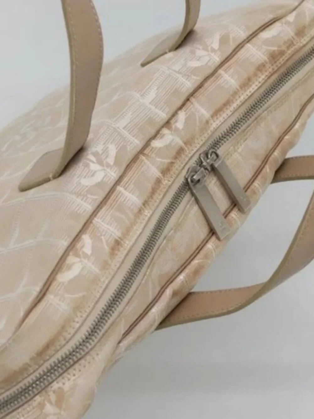 CHANEL New Travel line Hand Bag Nylon Beige CC Auth ti2897